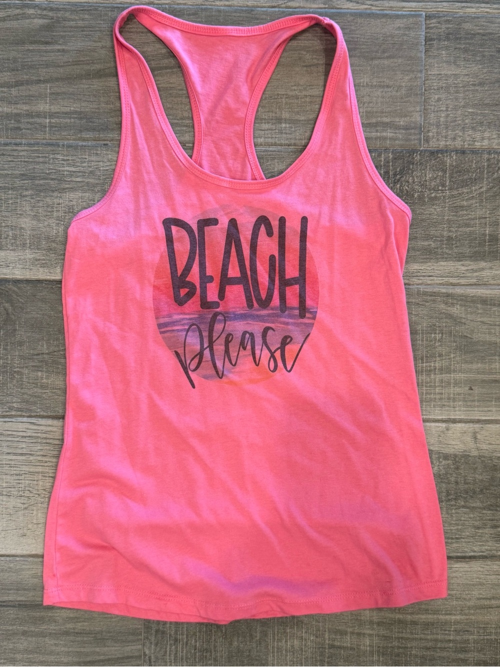 Pink 'Beach Please' Racerback Tank Top